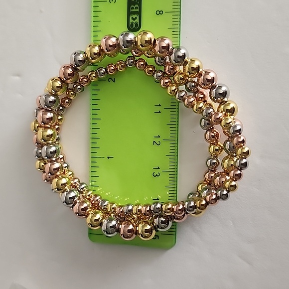 Set of 3 Gold Plated Tricolor Stretch Bracelet Bracelets New - Picture 6 of 6